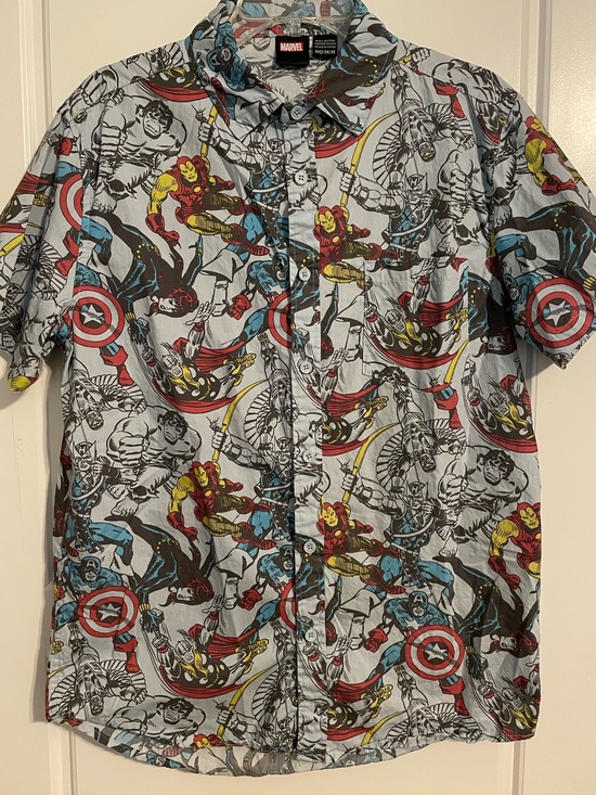 Marvel Other - Marvel Light Blue Short-Sleeve Button-Down Shirt with Superhero Comic Print